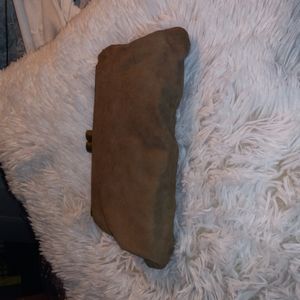 Kew genuine suade brown leather clutch purse. Vintage.  Great stitching.